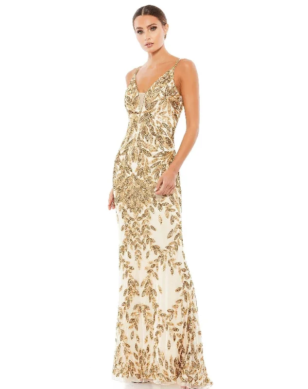 Mac Duggal Embellished Gold Leaf Evening Gown Sale