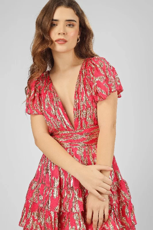 Madison Bright Pink Metallic Printed Mini Dress