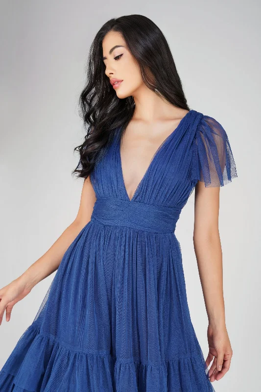 Madison Cobalt Blue Tulle Bridesmaid Midi Dress