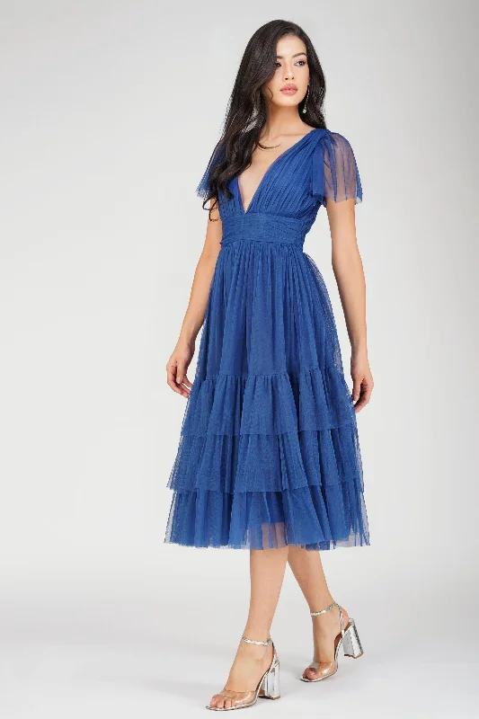 Madison Cobalt Blue Tulle Bridesmaid Midi Dress