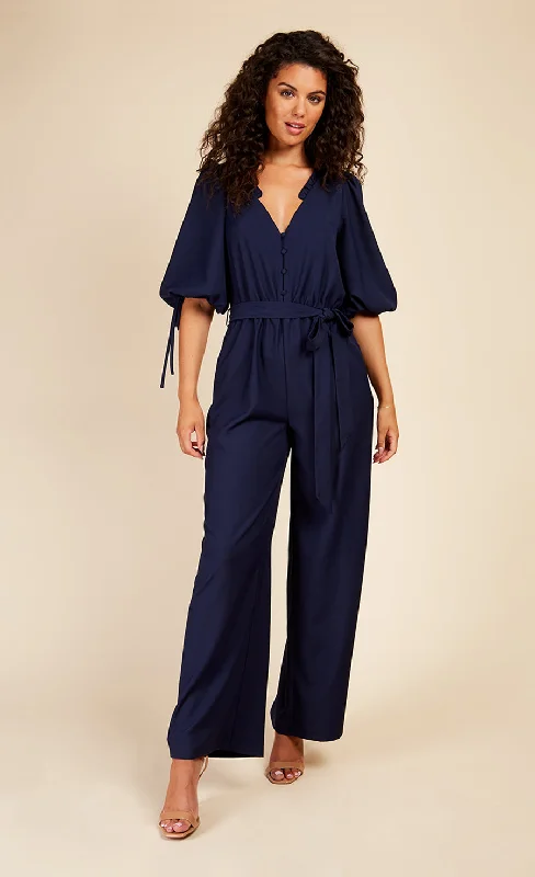 Navy Button Detail Jumpsuit