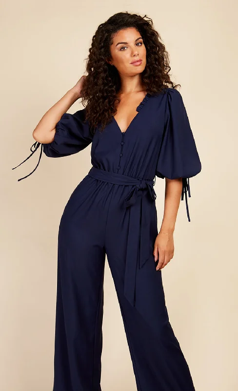 Navy Button Detail Jumpsuit