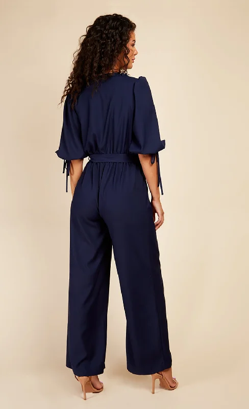 Navy Button Detail Jumpsuit