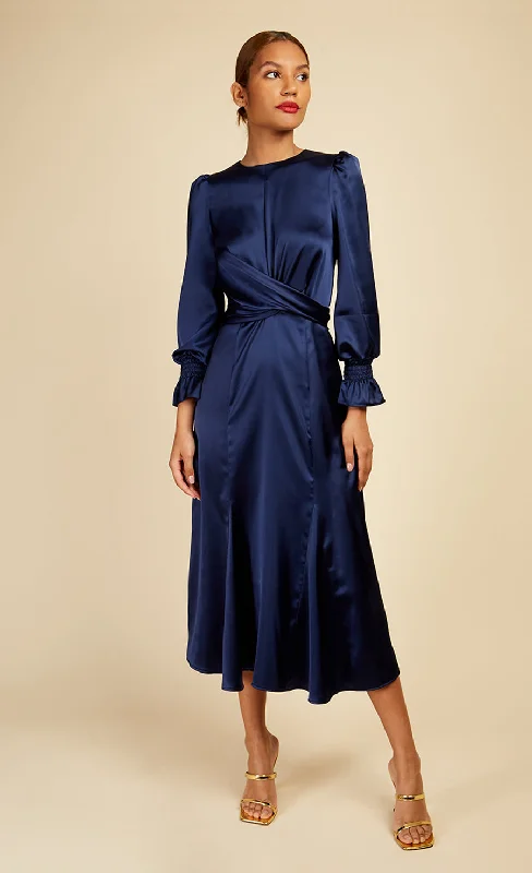 Navy Crossover Waist Midaxi Dress