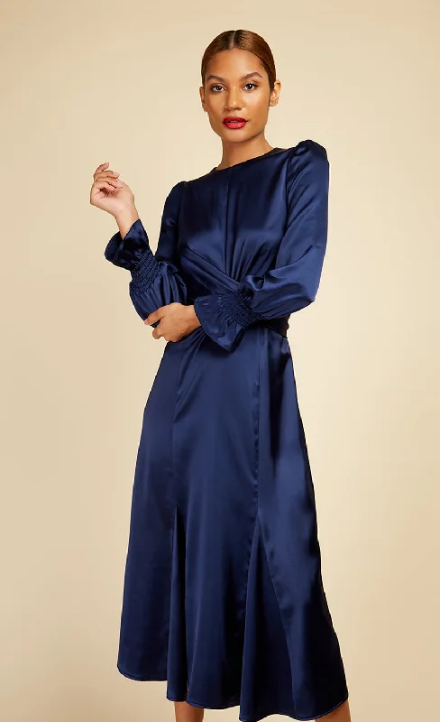 Navy Crossover Waist Midaxi Dress