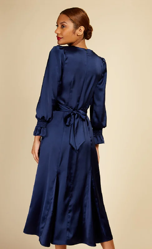 Navy Crossover Waist Midaxi Dress