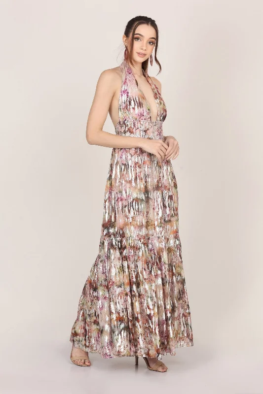 Noorex Metallic Printed Maxi Dress