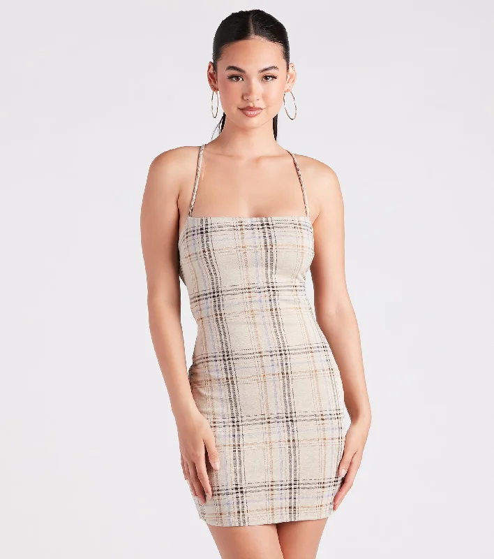 Perfect Match Plaid Lace-Up Mini Dress