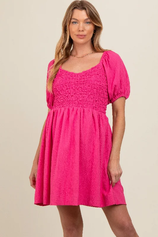 Pink Textured Bodice Maternity Dress