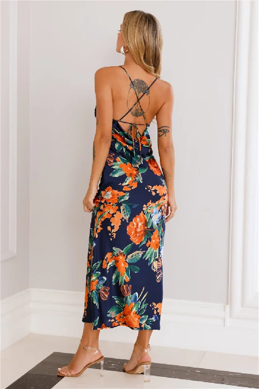 Pretty Me Satin Maxi Dress Navy