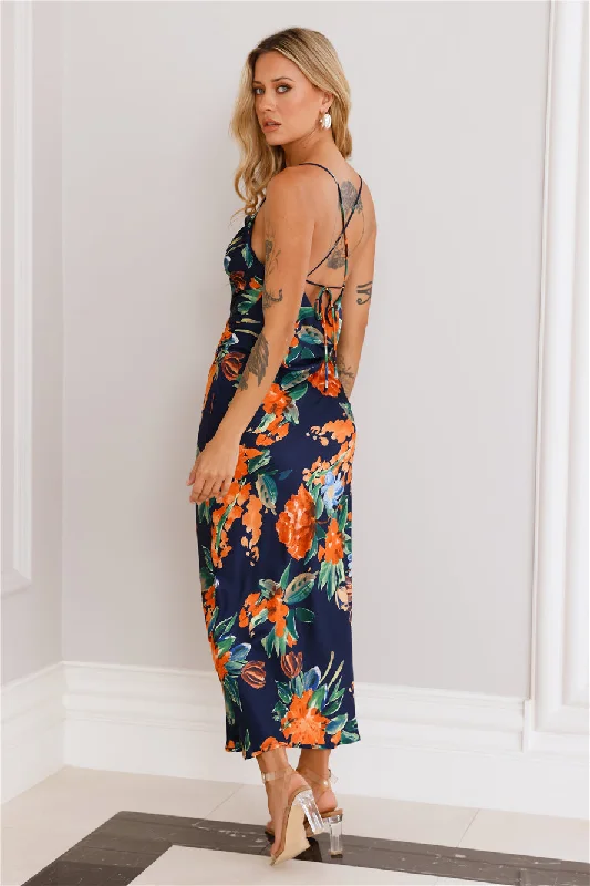 Pretty Me Satin Maxi Dress Navy