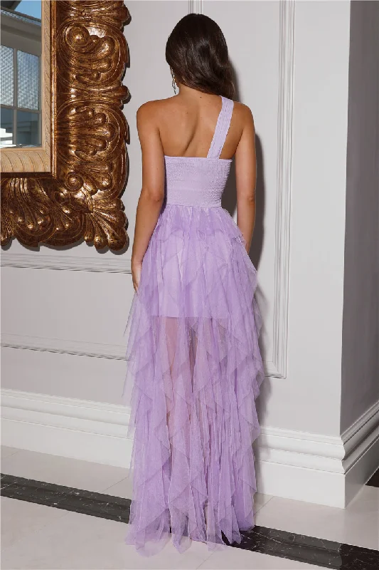 Queen Of The Castle One Shoulder Tulle Maxi Dress Lilac