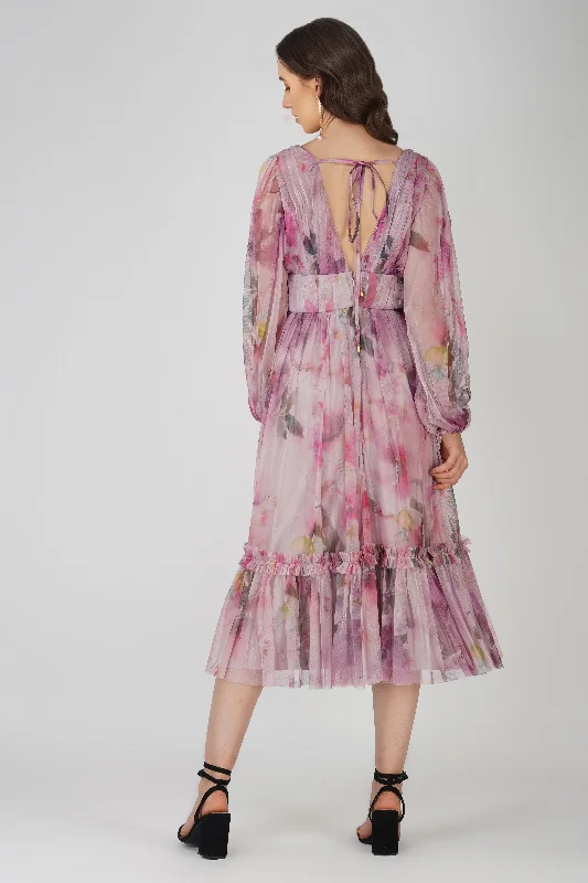 Rachel Purple Printed Midi Dress