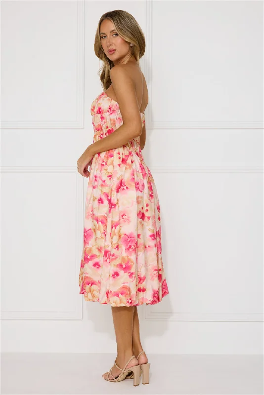 Romance Movie Strapless Bubble Midi Dress Pink