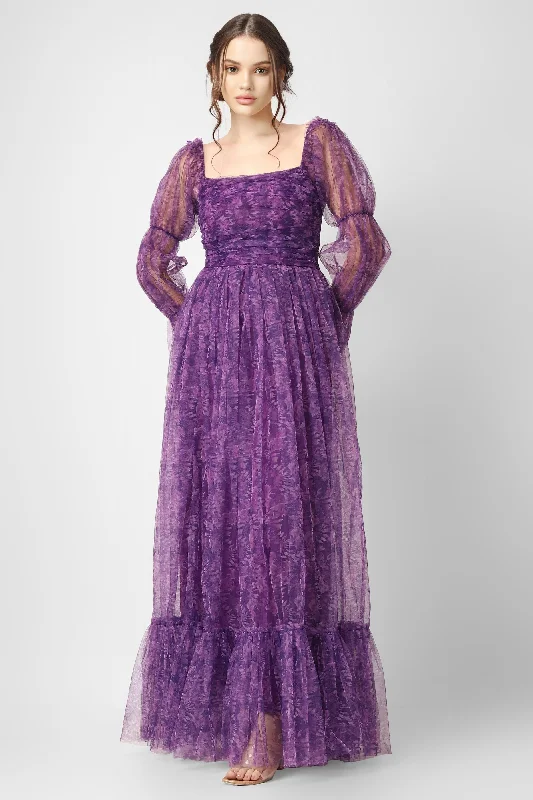 Ruth Purple Printed Tulle Dress