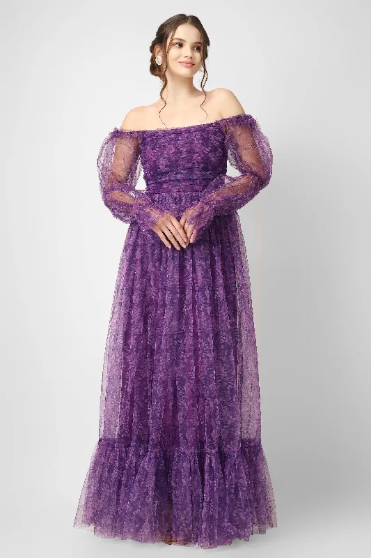 Ruth Purple Printed Tulle Dress