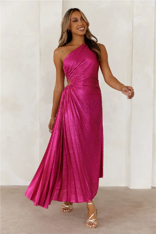 Sapphire Soirée One Shoulder Maxi Dress Fuchsia