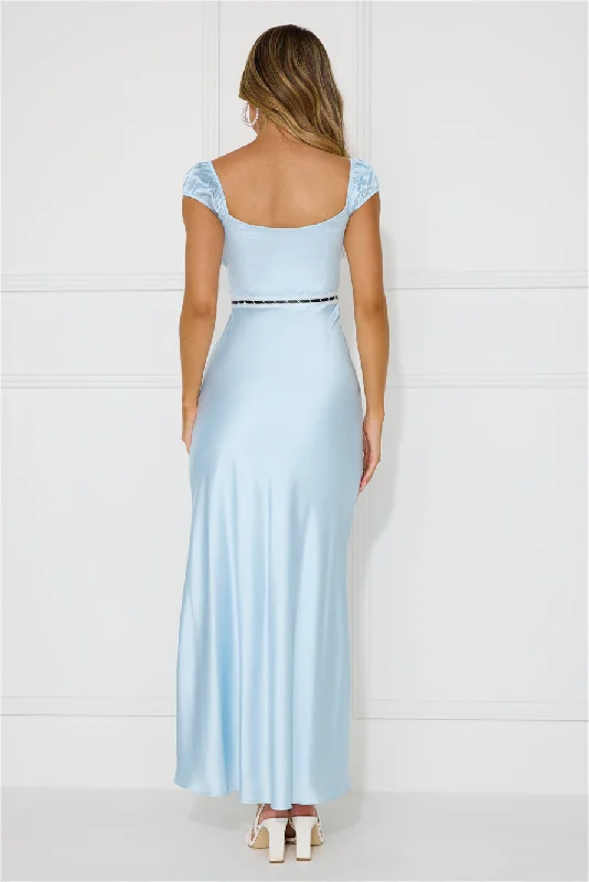 Satin Ribbons Maxi Dress Blue