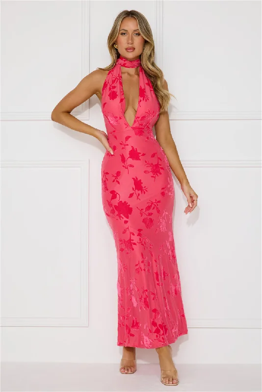 Shallow Love Halter Maxi Dress Pink