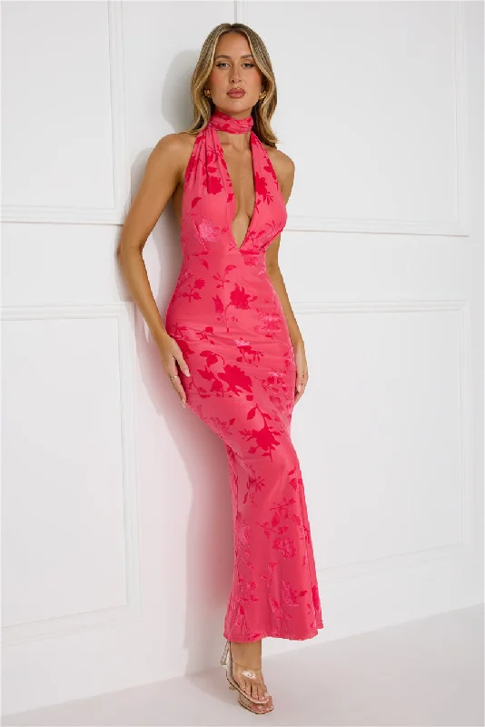 Shallow Love Halter Maxi Dress Pink