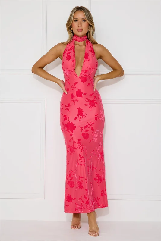 Shallow Love Halter Maxi Dress Pink