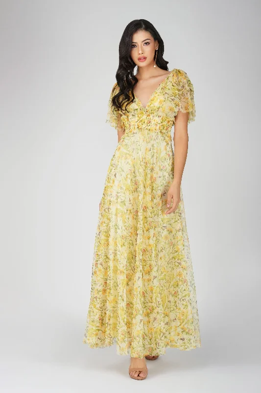 Shelby Yellow Printed Maxi Dress