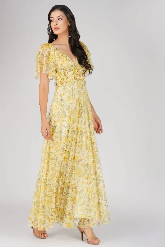 Shelby Yellow Printed Maxi Dress