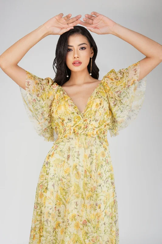 Shelby Yellow Printed Maxi Dress