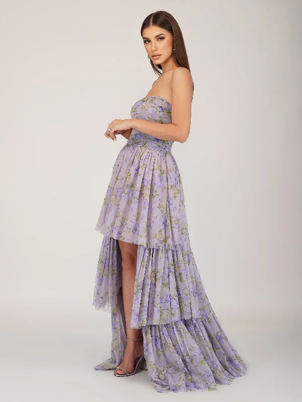 Shiloh Purple Printed Tulle Dress