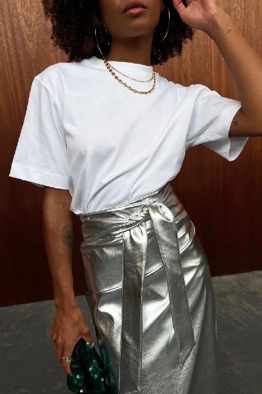 Silver Vegan Leather Jaspre Skirt