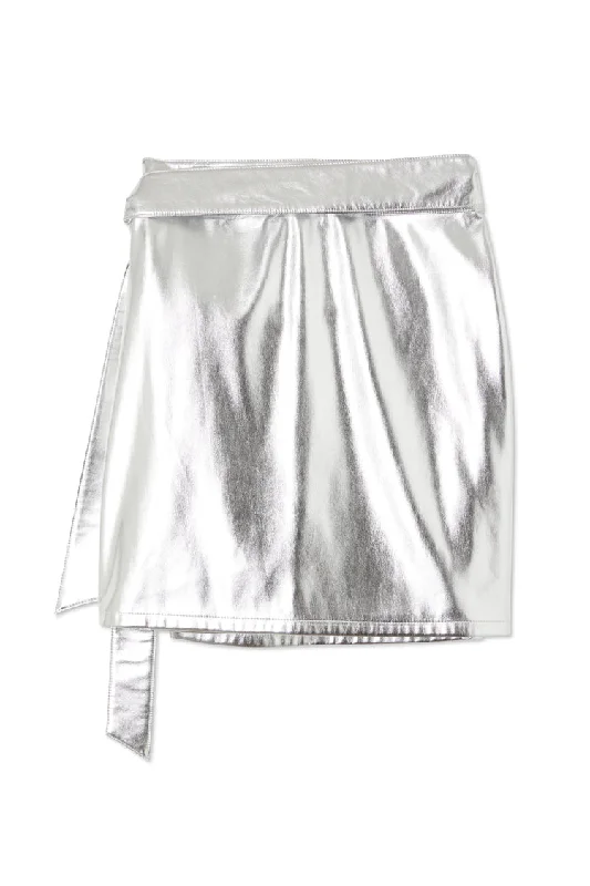 Silver Vegan Leather Mini Jaspre Skirt