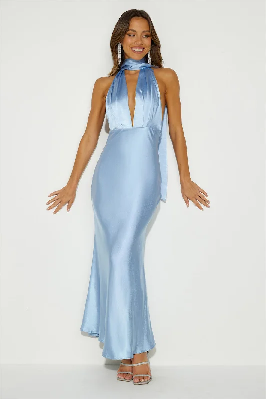 Slip On Class Satin Maxi Dress Blue