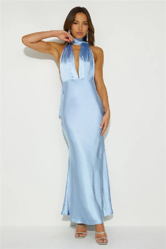 Slip On Class Satin Maxi Dress Blue