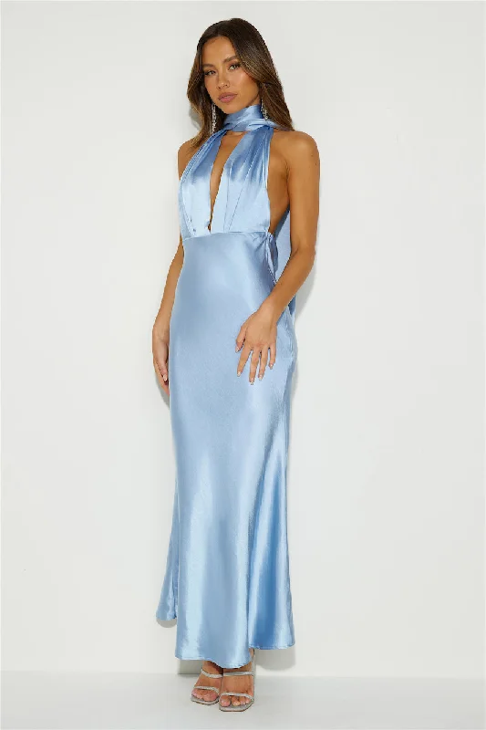 Slip On Class Satin Maxi Dress Blue