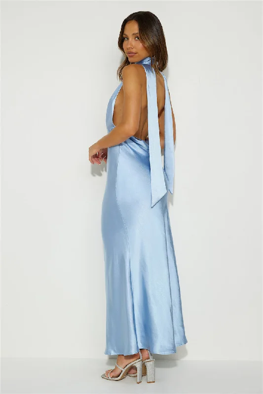 Slip On Class Satin Maxi Dress Blue