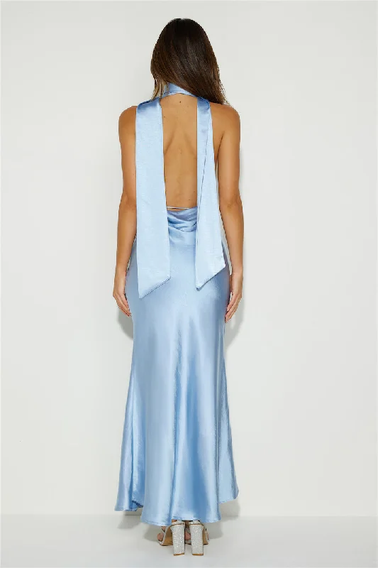 Slip On Class Satin Maxi Dress Blue