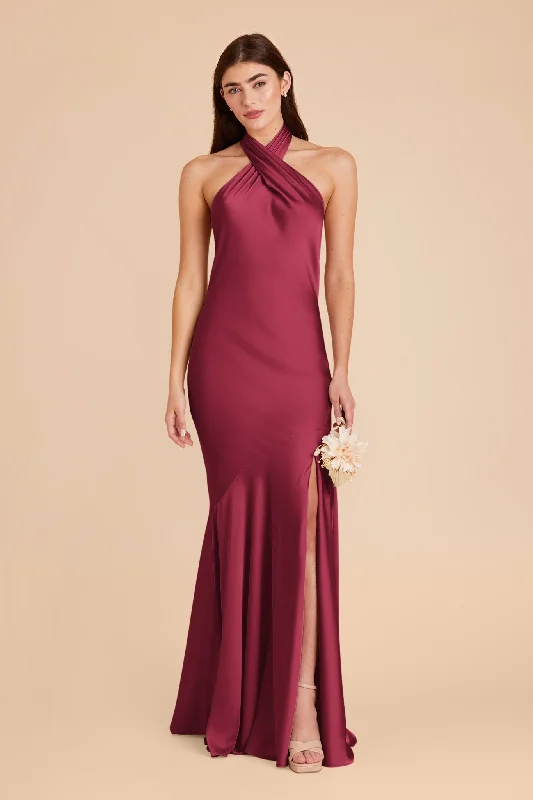 Stephanie Matte Satin Dress - Berry