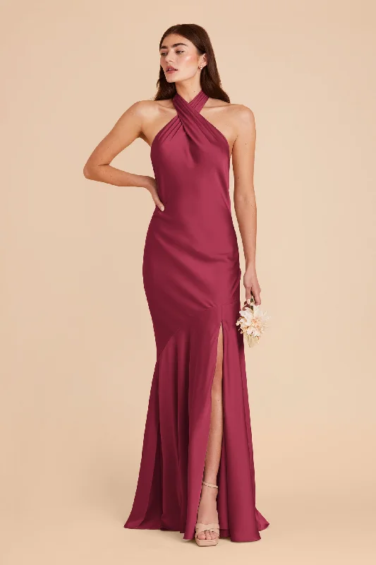 Stephanie Matte Satin Dress - Berry