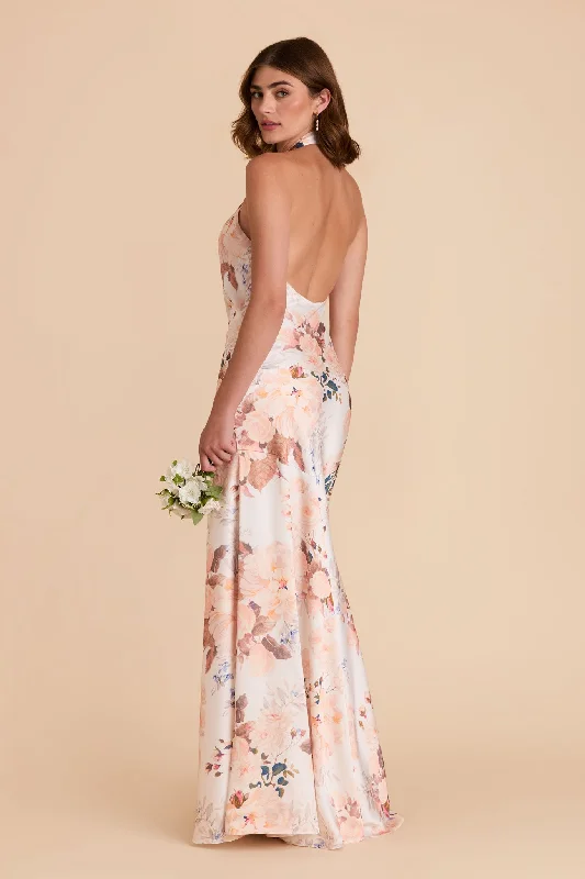 Stephanie Matte Satin Dress - Champagne Cascadia Bouquet