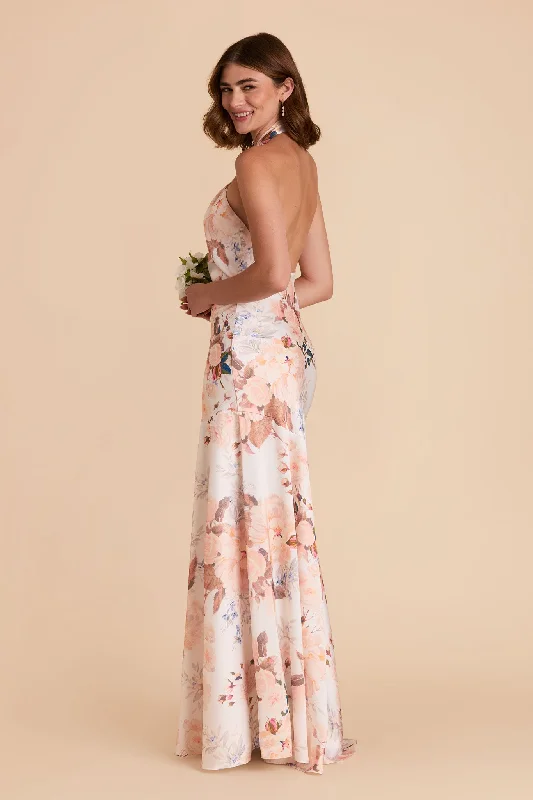 Stephanie Matte Satin Dress - Champagne Cascadia Bouquet