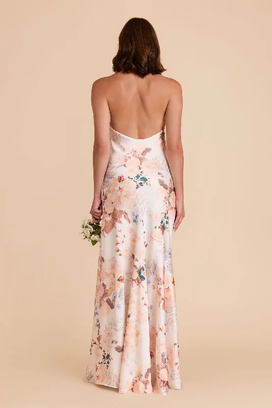 Stephanie Matte Satin Dress - Champagne Cascadia Bouquet