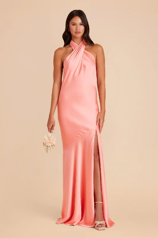 Stephanie Matte Satin Dress - Coral Pink