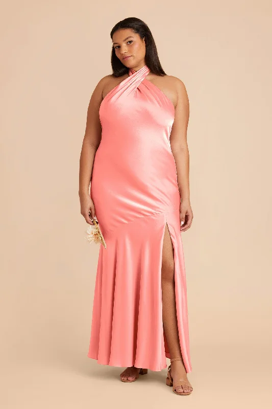 Stephanie Matte Satin Dress - Coral Pink