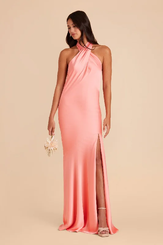 Stephanie Matte Satin Dress - Coral Pink