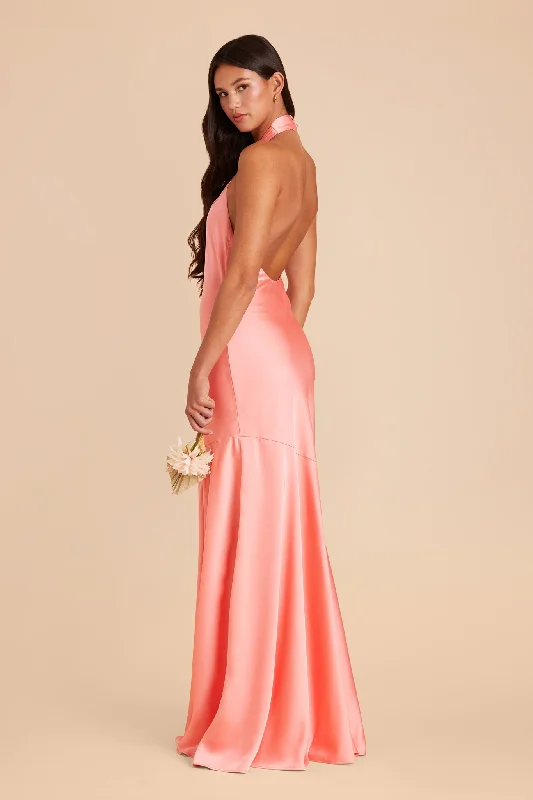 Stephanie Matte Satin Dress - Coral Pink