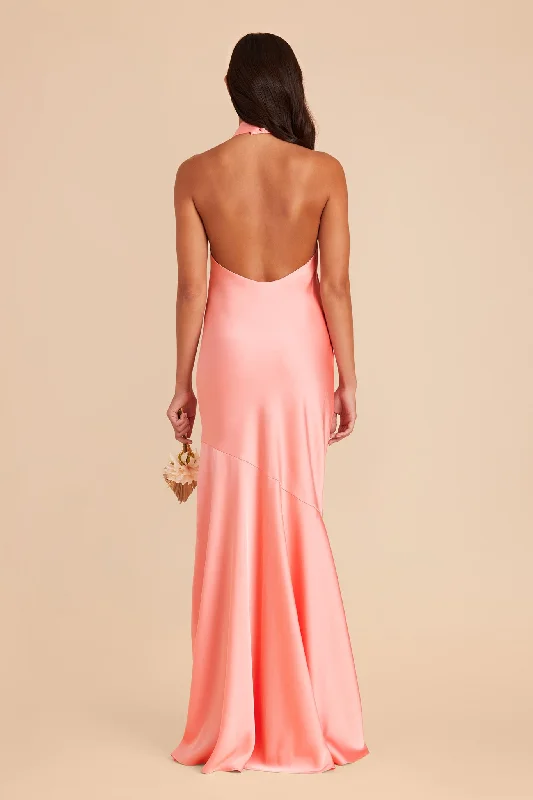 Stephanie Matte Satin Dress - Coral Pink