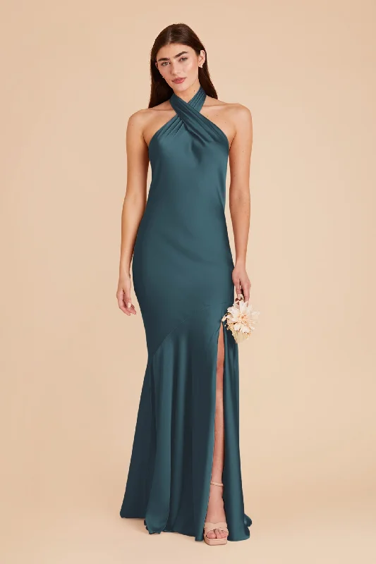 Stephanie Matte Satin Dress - Dark Teal