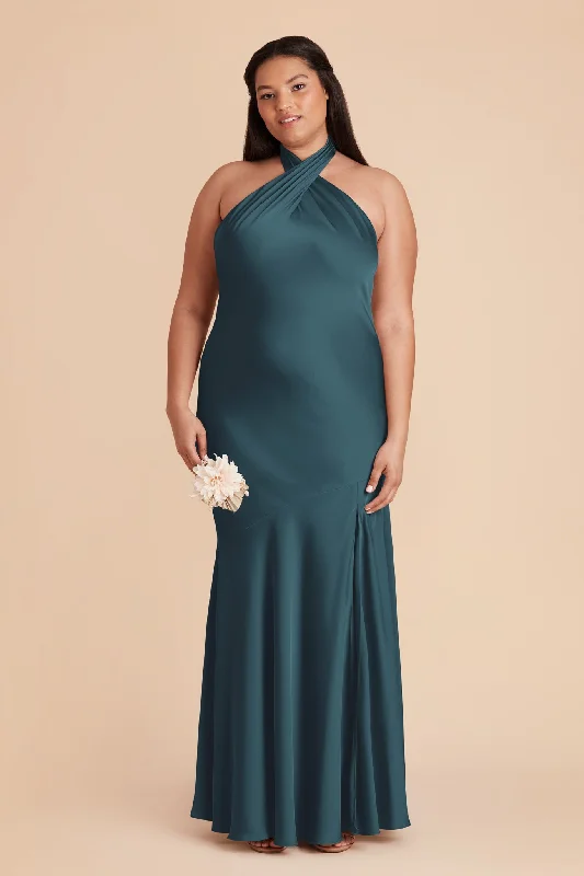 Stephanie Matte Satin Dress - Dark Teal