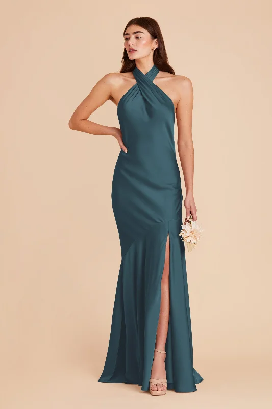 Stephanie Matte Satin Dress - Dark Teal