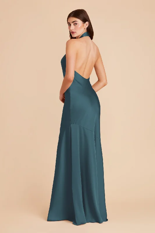 Stephanie Matte Satin Dress - Dark Teal